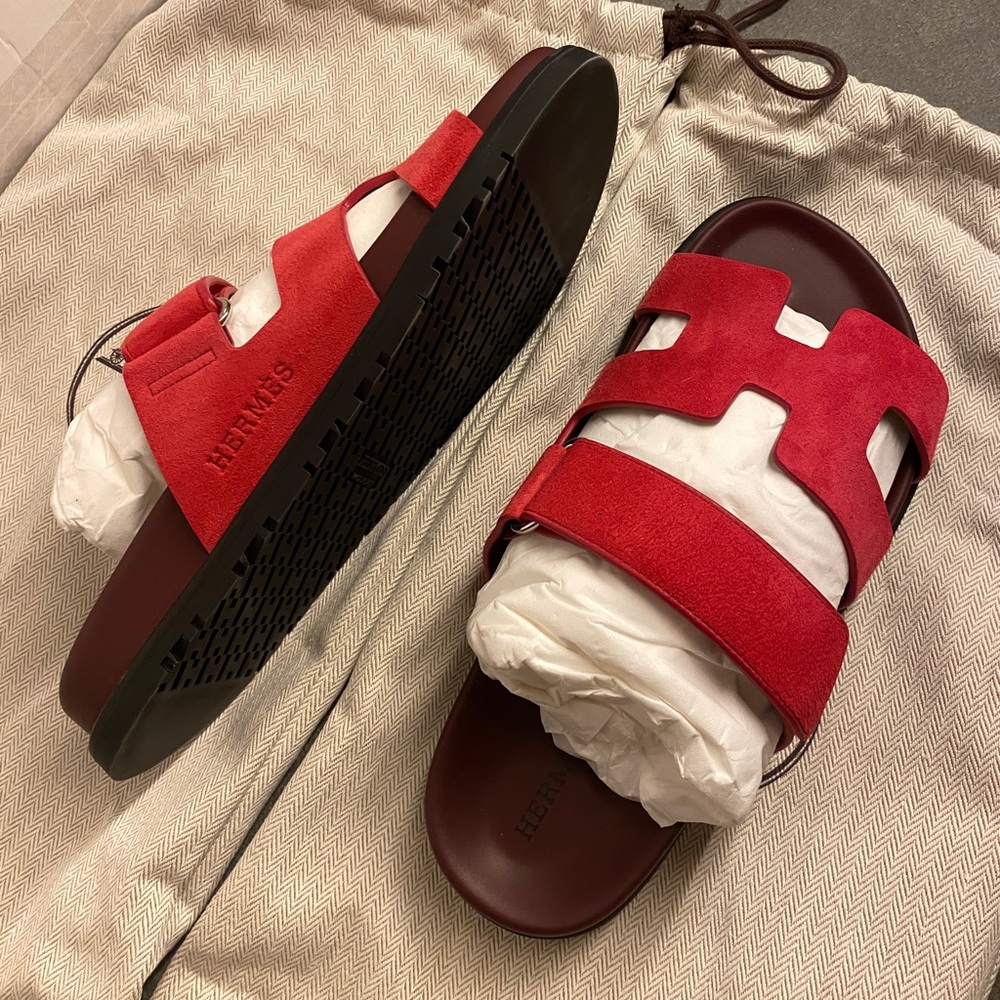 Hermes Chypre Sandals in Rose Framboise